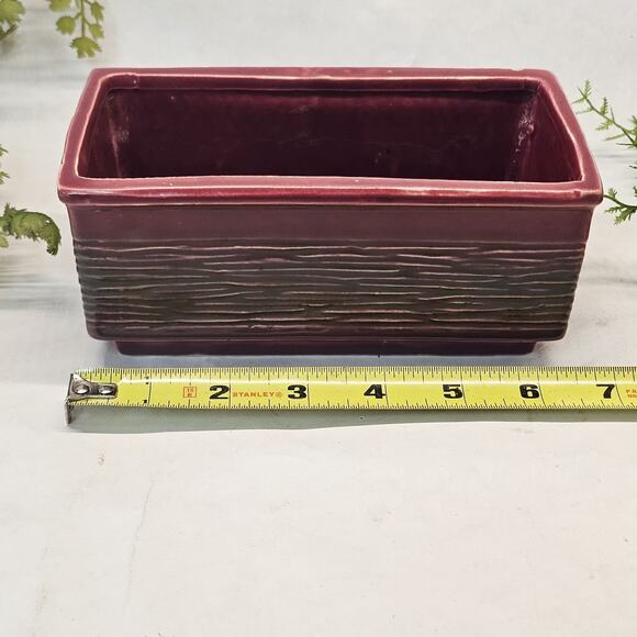 McCoy USA Pottery Burgundy Red Green Ribbed Window Box Planter Vintage 50s - Picture 9 of 10